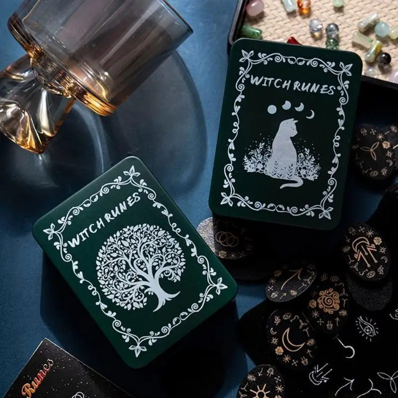 31BE Runes Stones Set, Runes with Box for Travel Divinations Witchcrafts Woodcut Oracles of Nordics