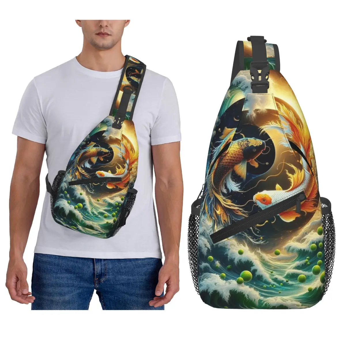 

Инь Ян кои рыба нагрудная сумка мужской слинг рюкзак через плечо нагрудная сумка дорожный походный рюкзак сумка на плечо
