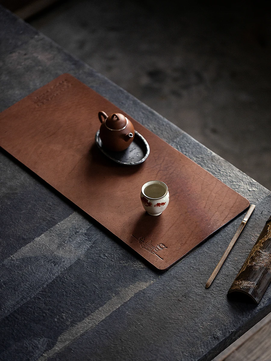 

Thi Handmade Genuine Leather Tea Table Mat Vintage Table Flag Artistic Chinese Sle Home Fabric Tablecloth High End Tea Set