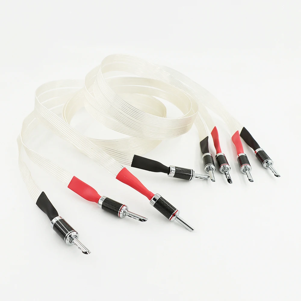 

White Draws OCC Silver Plated Audio Speaker Cable OCC Silver Plated Speaker Wire Carbon Fiber Banana Plug