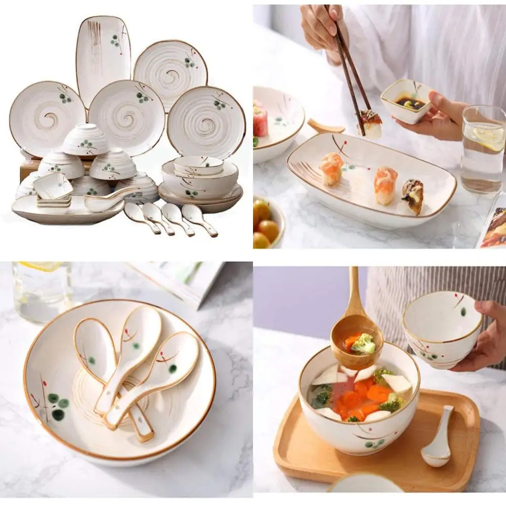 

Family Gathering Dinnerware Set: 30-Piece Porcelain Ceramic Tableware with Elegant Plant Pattern for Banquets