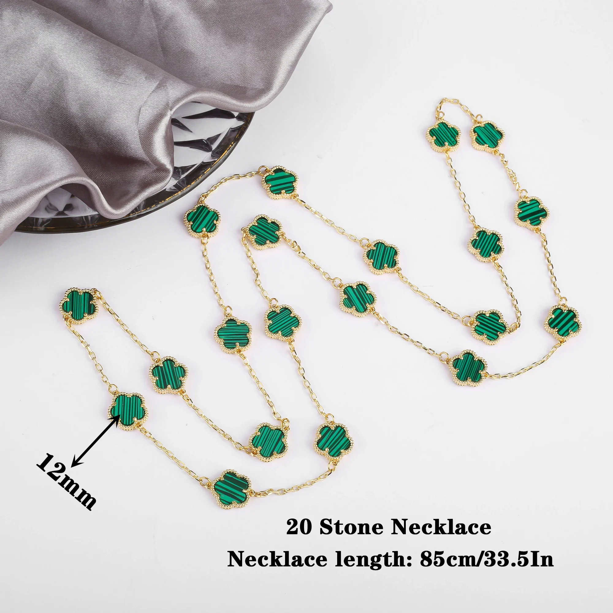 Elegante semplice fortunato 20 maglione di fiori a cinque foglie di pietra a doppia faccia collana elegante per gioielli regalo da donna trifoglio