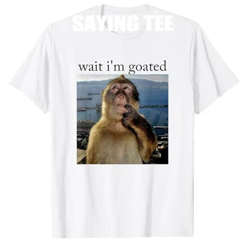 

Wait I'm Goated Funny Thinking Monkey Meme Brainrot Gen Z Alpha Silly T-Shirt Huomr Y2k Animal Print Graphic Outfit Saying Tee