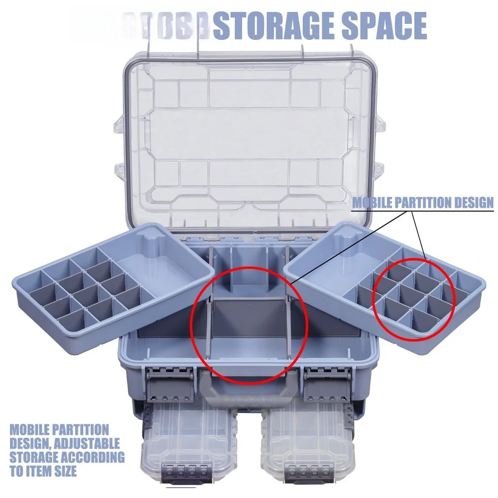 

1 шт. водонепроницаемый двухслойный портативный ящик для рыболовных снастей для организации рыболовного снаряжения на открытом воздухе с большим хранилищем