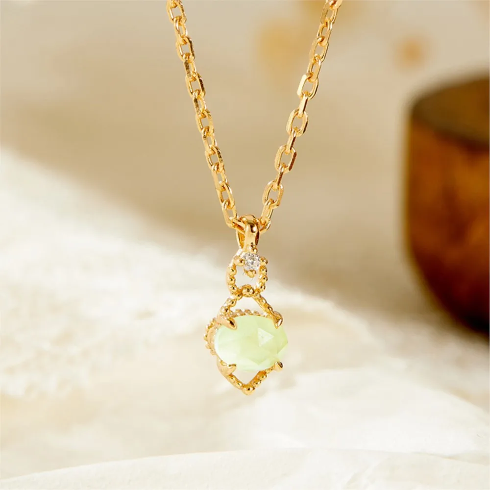 MOBUY خمر الطبيعية Prehnite الأحجار الكريمة قلادة قلادة للنساء رائعة 925 فضة الذهب Vermeil غرامة مجوهرات هدية #2