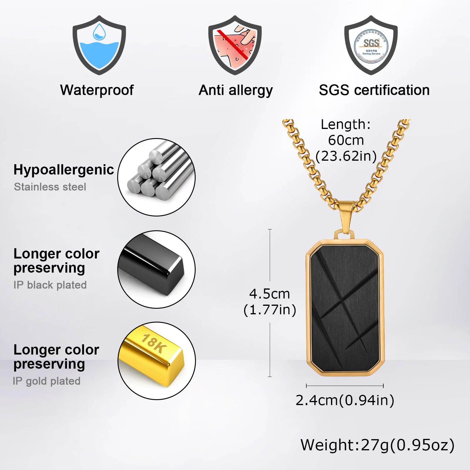 Stilvolle Erkennungsmarken-Halsketten für Männer und Jungen, Halskette mit quadratischem Anhänger aus Edelstahl, Punk-Schmuck, Vatergeschenke – Detail 5