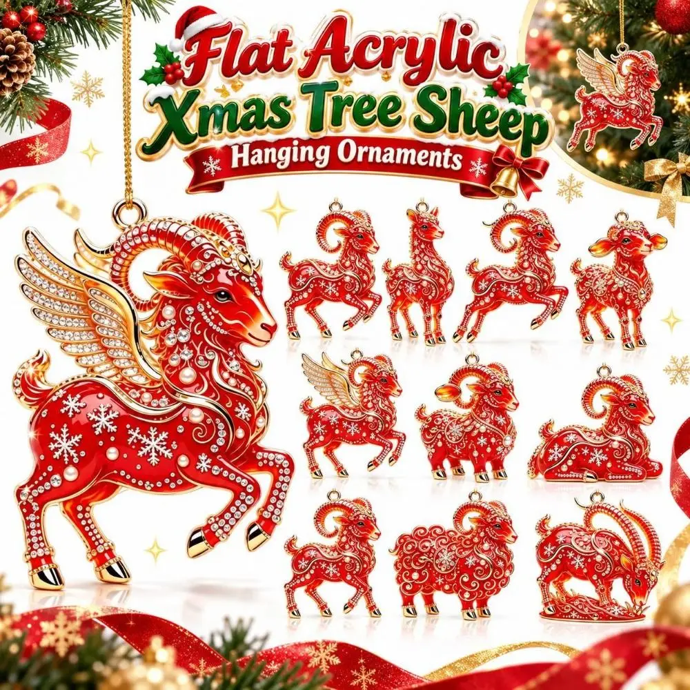 2D Flat Christmas Tree Sheep Ornament Shining Artificial Rhinestone Xmas Tree Sheep Hanging Ornaments Simulation Acrylic