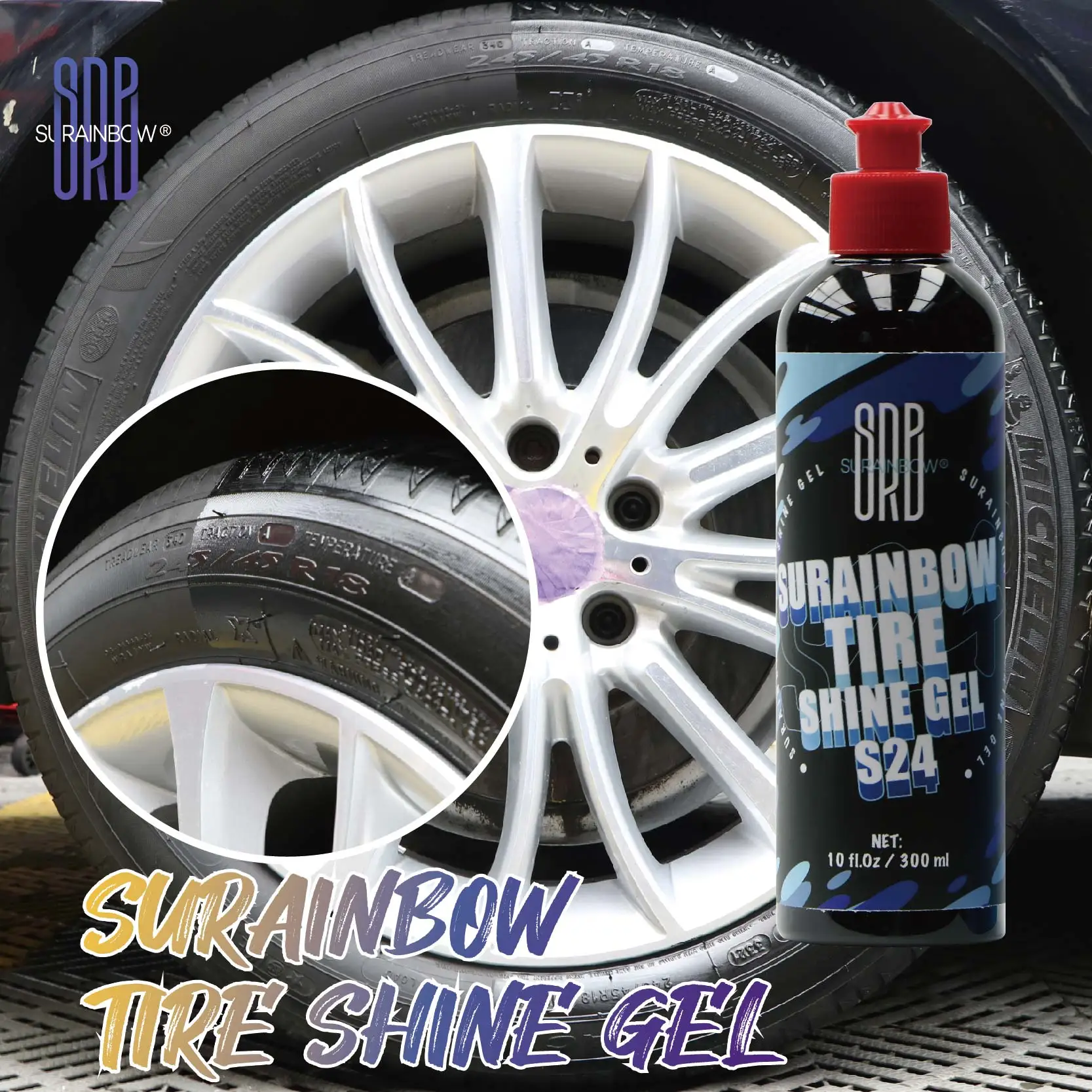 Car Tire Shine Gel and Conditioner, Oil Based Tire Gel, SIO2 & Black Dye Infused,No Sling Formula. Enhances Tires Color & Finish view 4