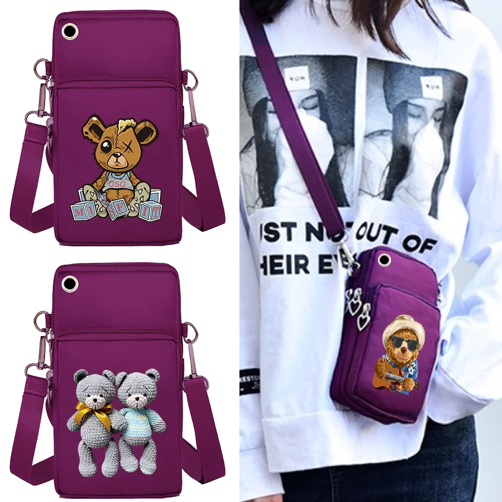 Universal Mobile Phone Bag Sport Arm Running Coin Purse for Girls Shoulder Bag Bear Pattern for Samsung/iPhone Phone Pouch