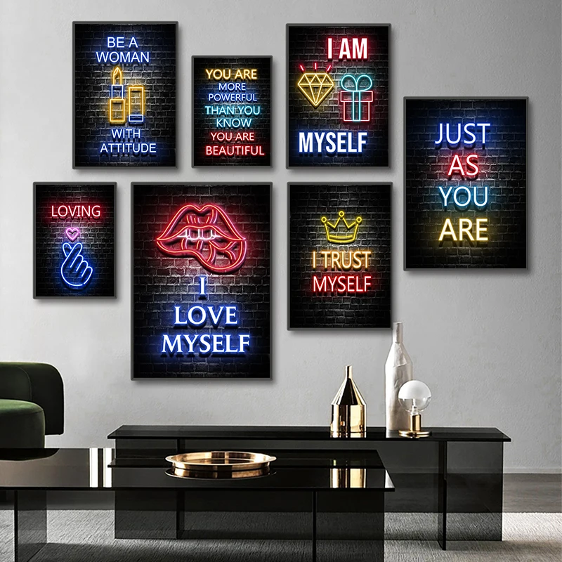 Modern Neon Slogan Poster Motivational Wall Art Prints Inspirational Success Canvas Painting for Bedroom Home Decorative Picture