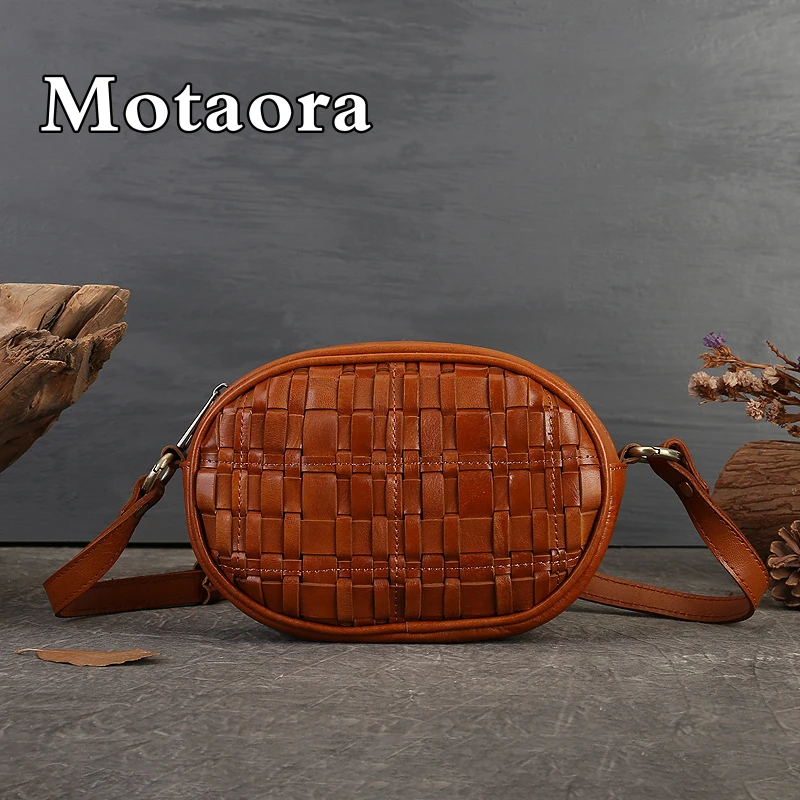 MOTAORA New Fashion Small Design Knitting Shoulder Bag For Women Retro Genuine Leather Crossbody Bags Female Cowhide Versatile