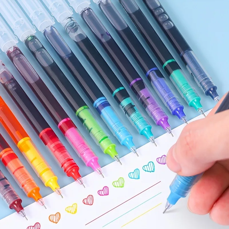 12 Color Fastdry Gel Pen Set 0.5mm Black Blue School Office Straight Liquid Rollerball Pen Rolling Ball Pens Office Accessories