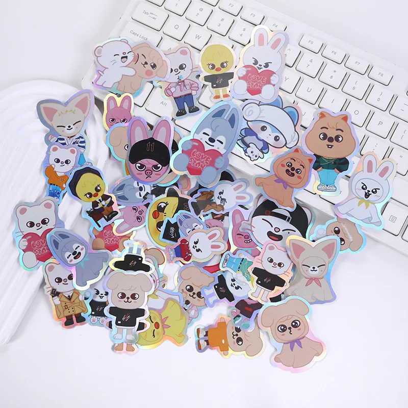 50pcs Set Stray Kids Skzoo Laser Cartoon Sticker Scrapbook Portable Cartoon Notebook Graffiti Balloons Decorative Girl Gift