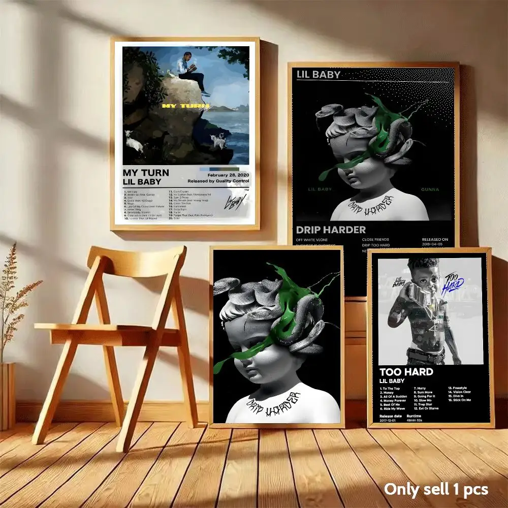 L-Lil B-Baby My Turn Poster Home Living Bed Room Bar Hallway Sticky Wall Art Printing Aesthetic Decor