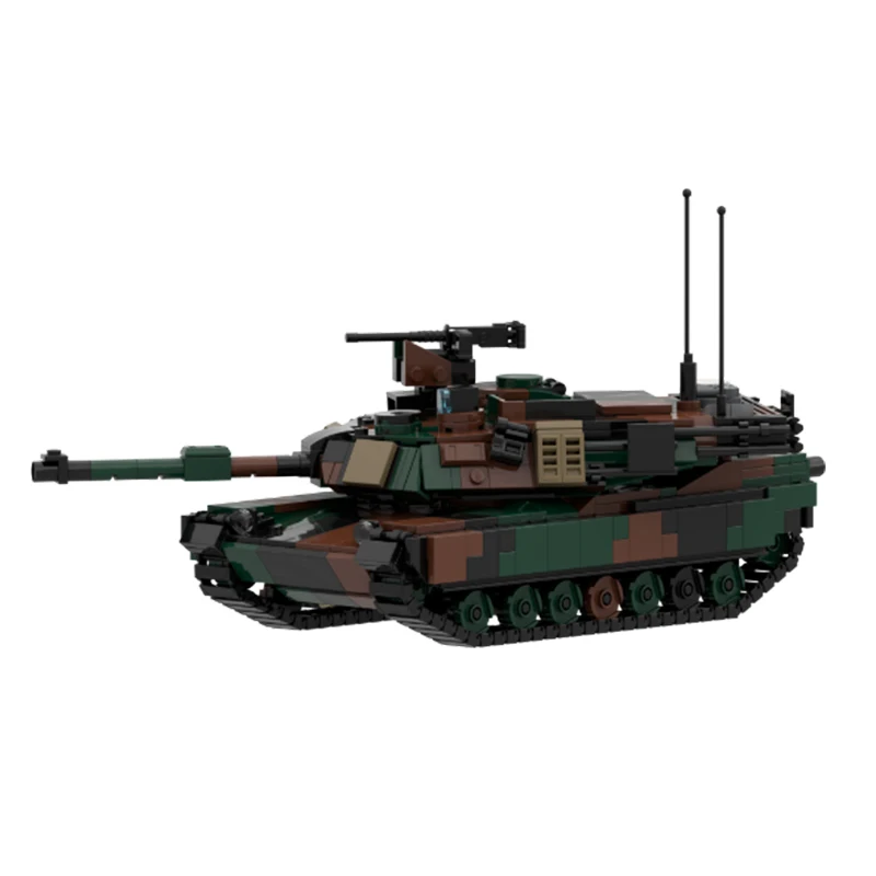 MOC-Modelo de Bloco de Construção Veículo Blindado Para Crianças, M1A2, Abrams, Floresta, Tanque De Batalha Principal, Arma Técnica DIY, Tijolos Do Exército, Brinquedos