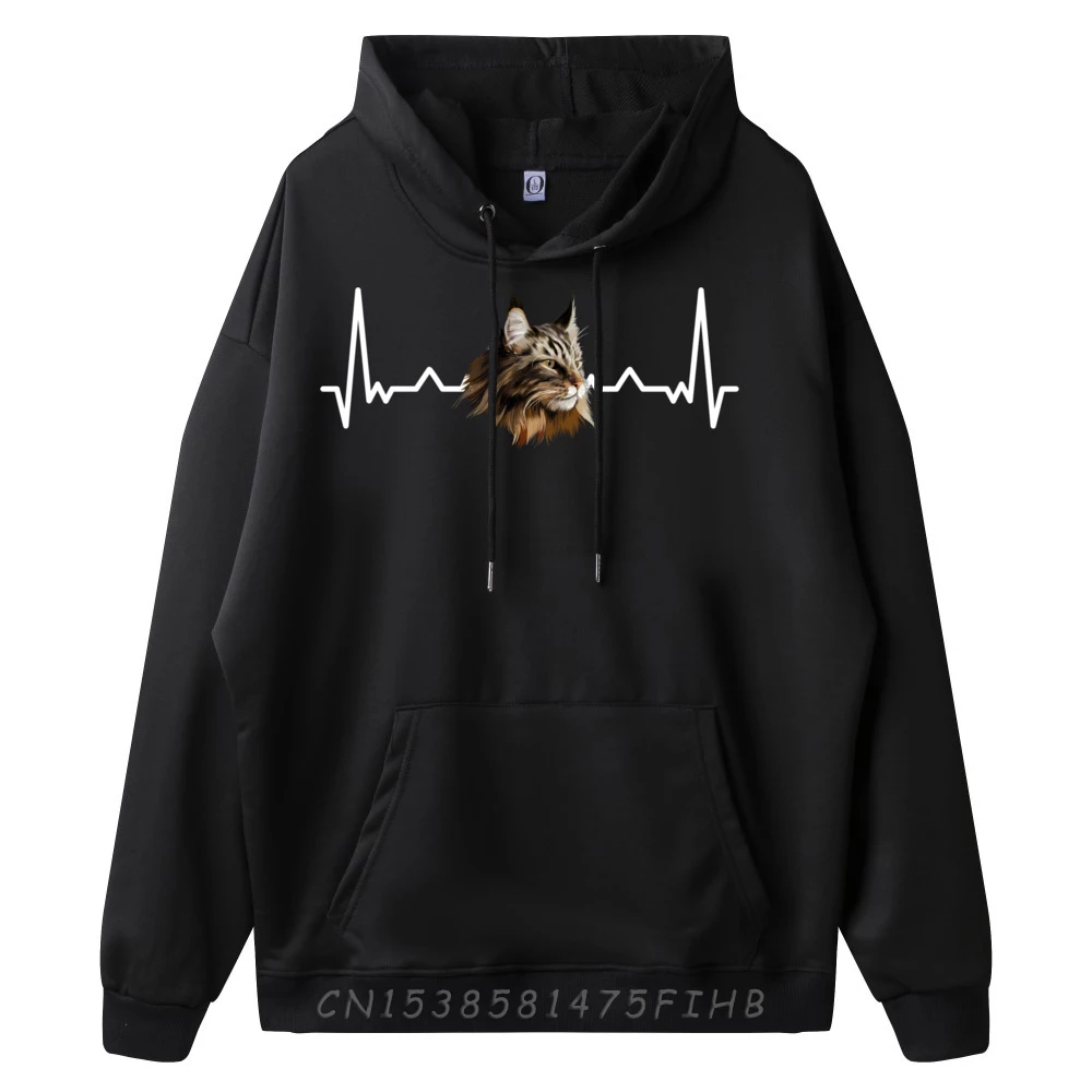 Maine Coon Heartbeat Funny Maine Coon Cat Lover Hoodie Men Polyester Luxury Clothes Men Holidays