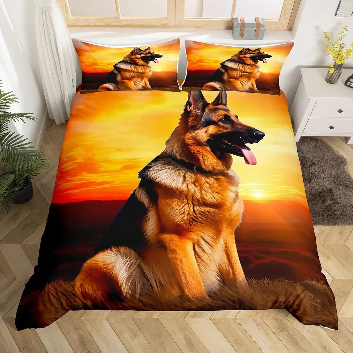 Dog Print Duvet Cover 3D German Shepherd Puppy Print Bedding Set for Kids Boys Girls Children Pet Animal Theme Comforter Cover