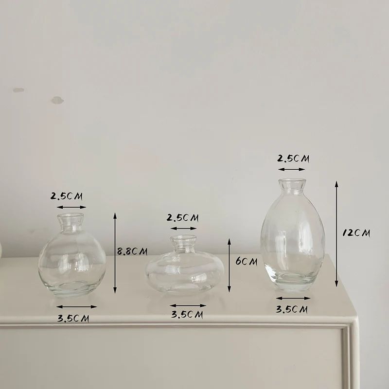 3PC Fashion Glass Vase Suit Flower Arrangement Hydroponic Plant Vases Vintage Flower Pot Tabletop Plants Home Bonsai Decor