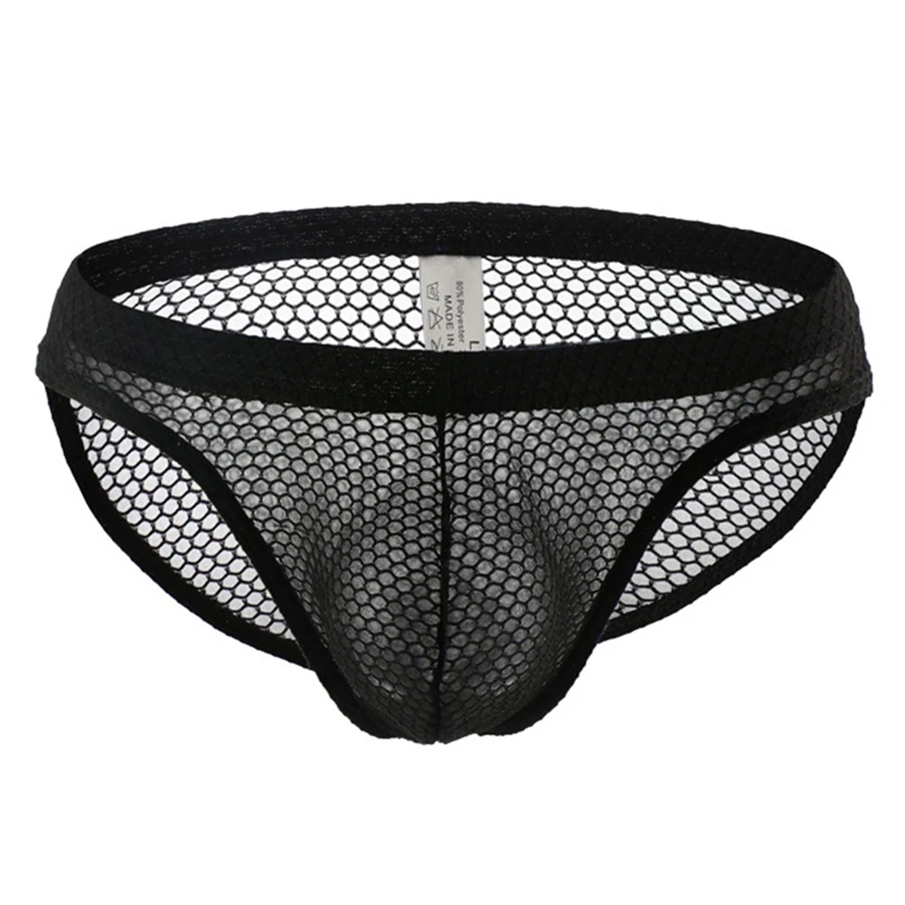 Mens Sexy Fishnet Mesh See Through Low Waist Bulge Pouch Briefs Underwear For Hot Man Breathable Underpants Elastic Lingerie