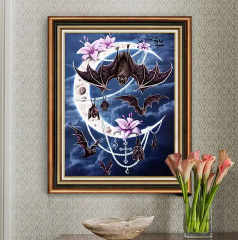 5D DIY Diamond Embroidery Bat Picture Rhinestone Cross Stitch Kits Diamond Painting Animal Mosaic Moon Art Decor For Home Gift