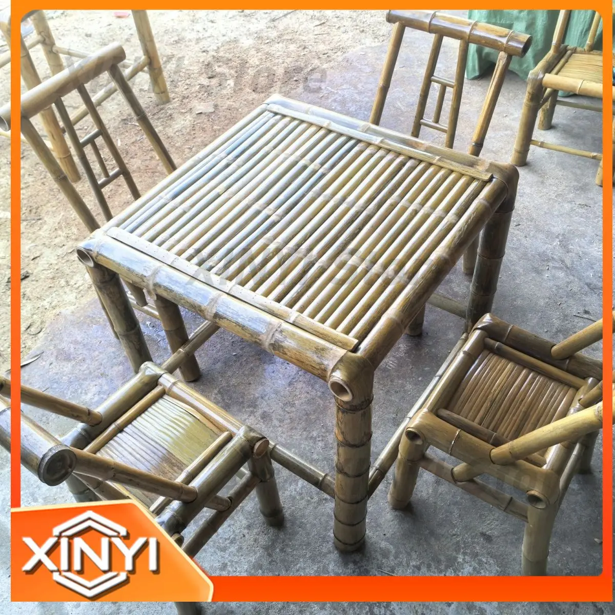 Bamboo Dining Table and Chairs Set for Outdoor Patio Garden Balcony Chinese Style Leisure Fire Pit Tea Brewing