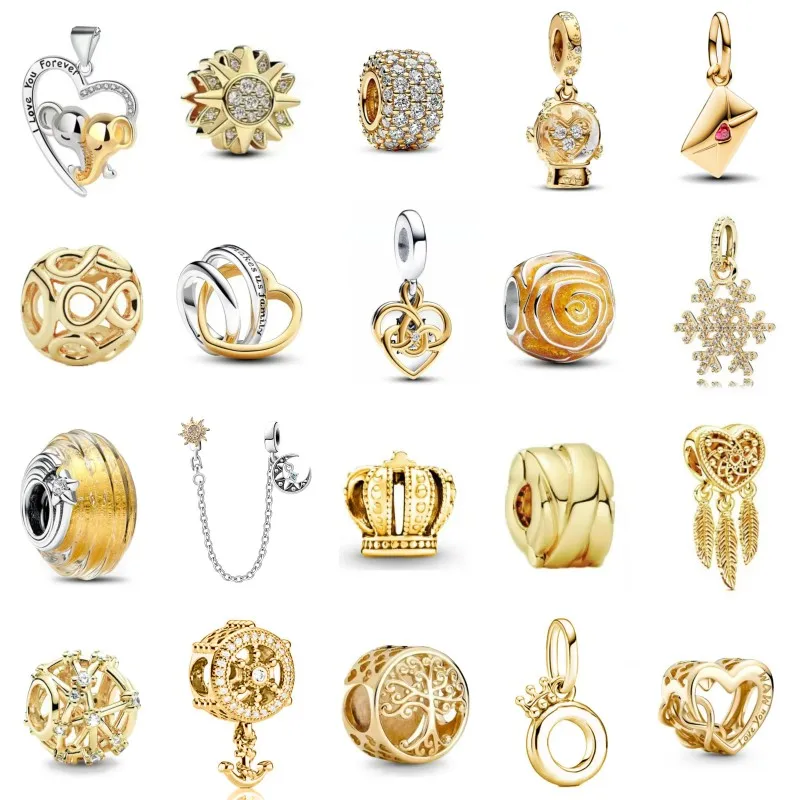 New 925 Silver Golden Love Heart Lock Charms Beads Sun Key Dangle Crown Pendant Women Diy Jewelry Fit Original Pandora Bracelet