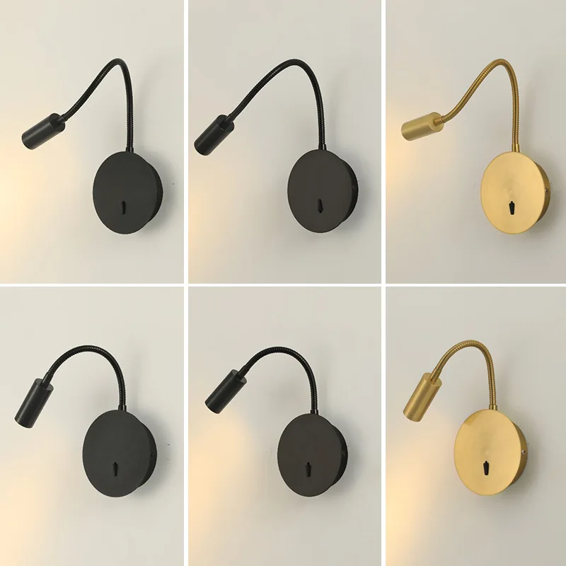 

LED 3W Gooseneck Reading Wall lamp Flexible Adjustable With Switch Book Reading Study Bedroom Bedside Night Light Mini Spotlight