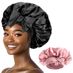 Satin Nightcap Comfortable Silk Soft Cap for Sleeping Hair Care Hat with Hairband for Women Curl Hair Elastic Wide Brim Roundhat