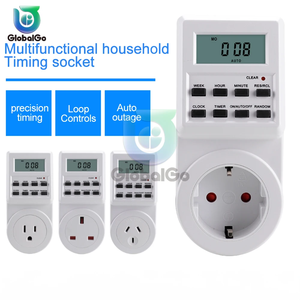 EU UK US AU Plug Digital Programmable Electrical Wall Plug-in Power Socket Timer Switch Outlet Time Clock 220V 110V AC