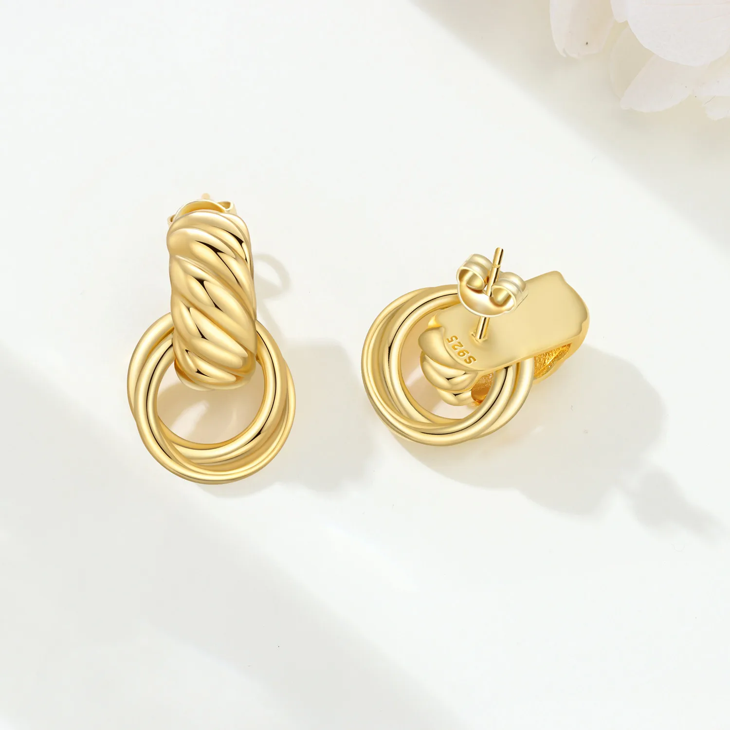 Orstarry  925 Sterling Silver Gold Versatile Double Ring Earrings Stud Earrings For Lady S925 Jewelry Party Anniversary Gifts