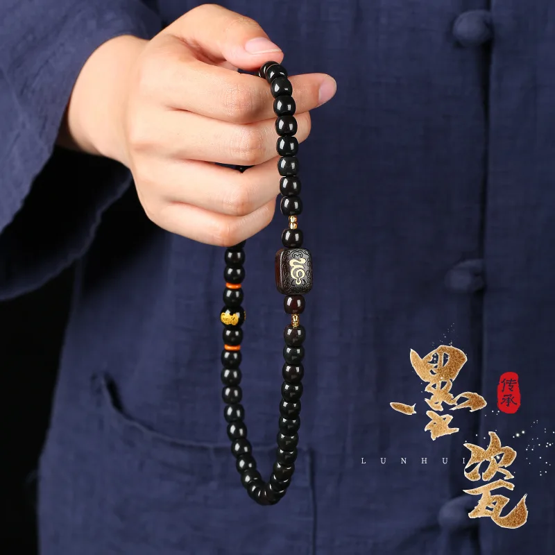 Shake the sound and explode the ink porcelain bodhi root bucket beads double loop hand string Seiko pig liver color Buddha beads