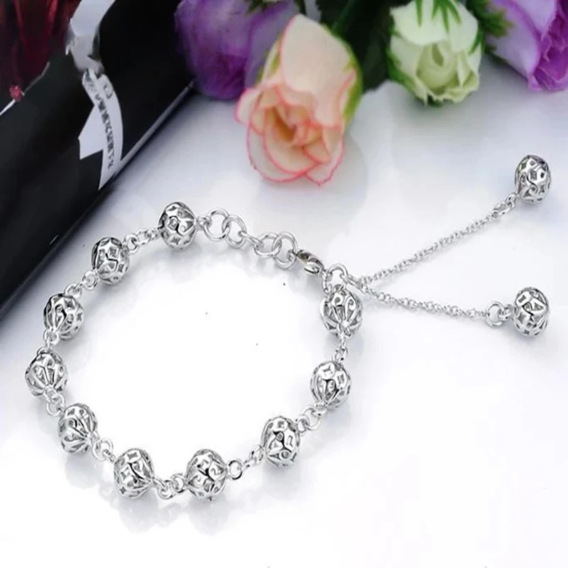 925 Sterling silver Bracelets Fine Wild Hollow Ball Chain For Women Men Wedding Party Christmas Gifts Fashion Jewelry