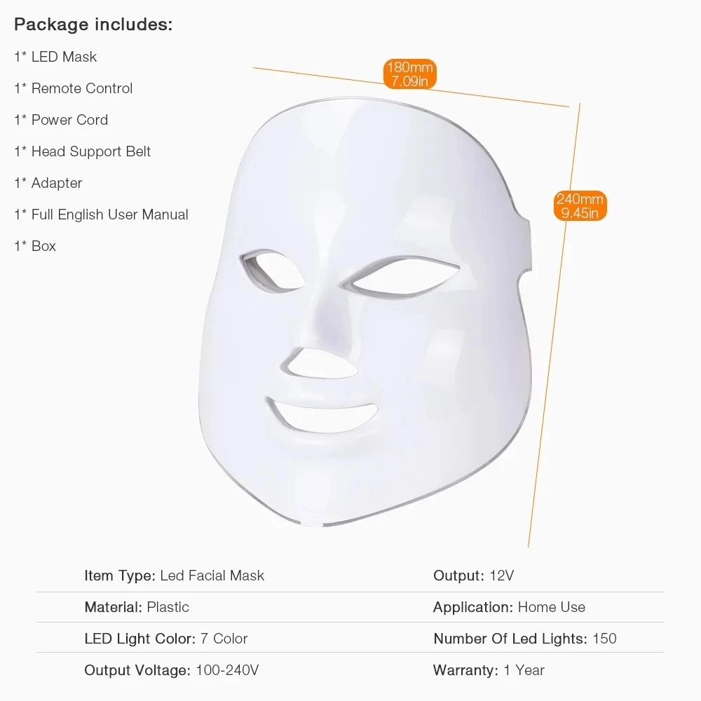 7 Colors LED Facial Mask Photon Therapy Face Skin Care Mask Skin Rejuvenation Tools Anti Acne Wrinkle Removal Face Beauty Mask