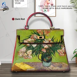 Art Hand-Painting A vase for arranging flowers Customize Totes Female designer handbags high quality Messenger Shoulder Bag New