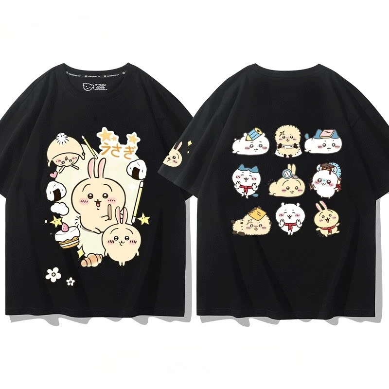 2026 Chiikawa Kurimanju Front and Back Print T-Shirt Unisex Pure Cotton Loose Harajuku Kawaii Fan Tee Y2k Ins