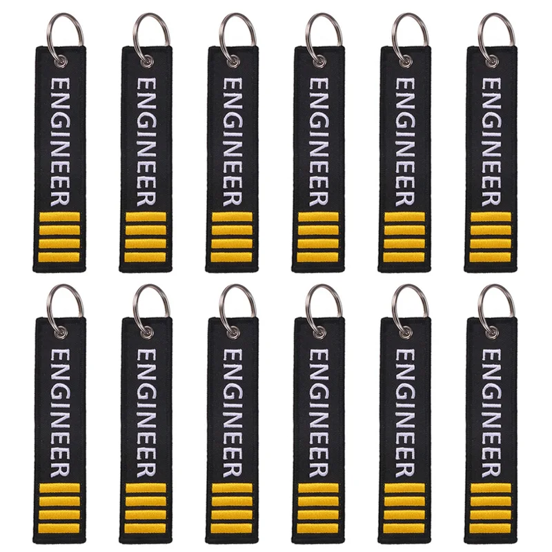 

12 PCS/Pack Free Shipping ENGINEER PILOT Both Sides Embroidery Car Baggage Tags Keychain Outdoor Carabiner Key Chain Wholesale