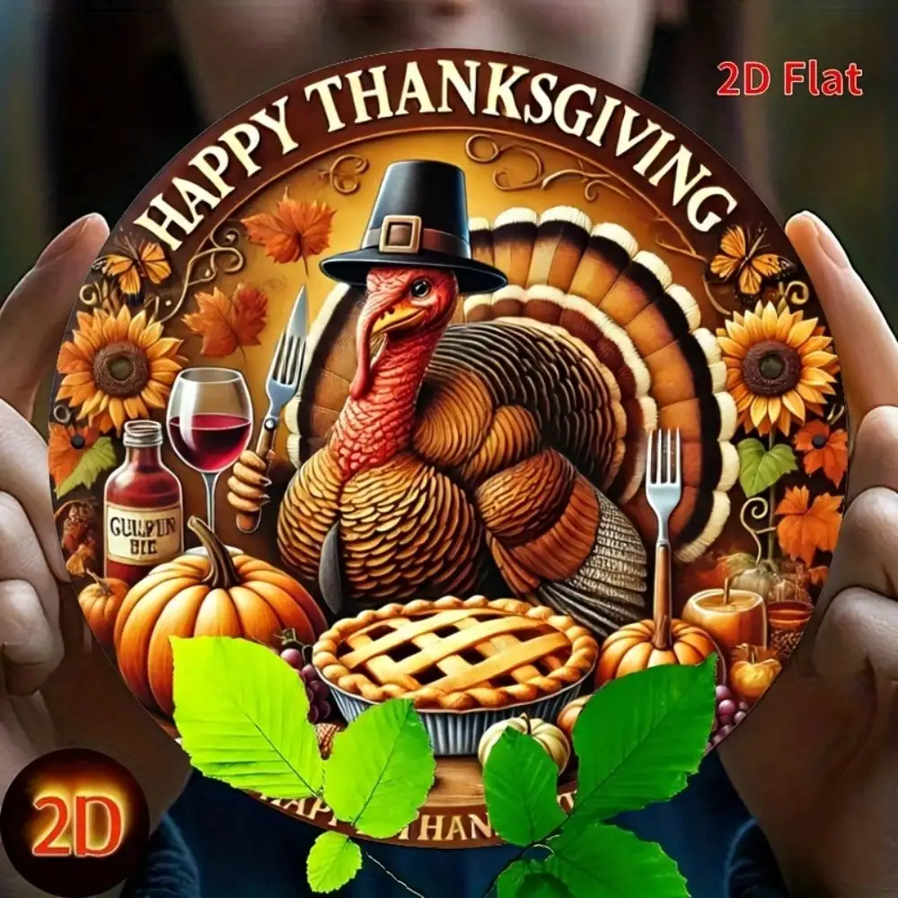 Targa in metallo vintage per il Ringraziamento Turchia "Buon Ringraziamento" Decorazione da parete per la casa retrò per le vacanze