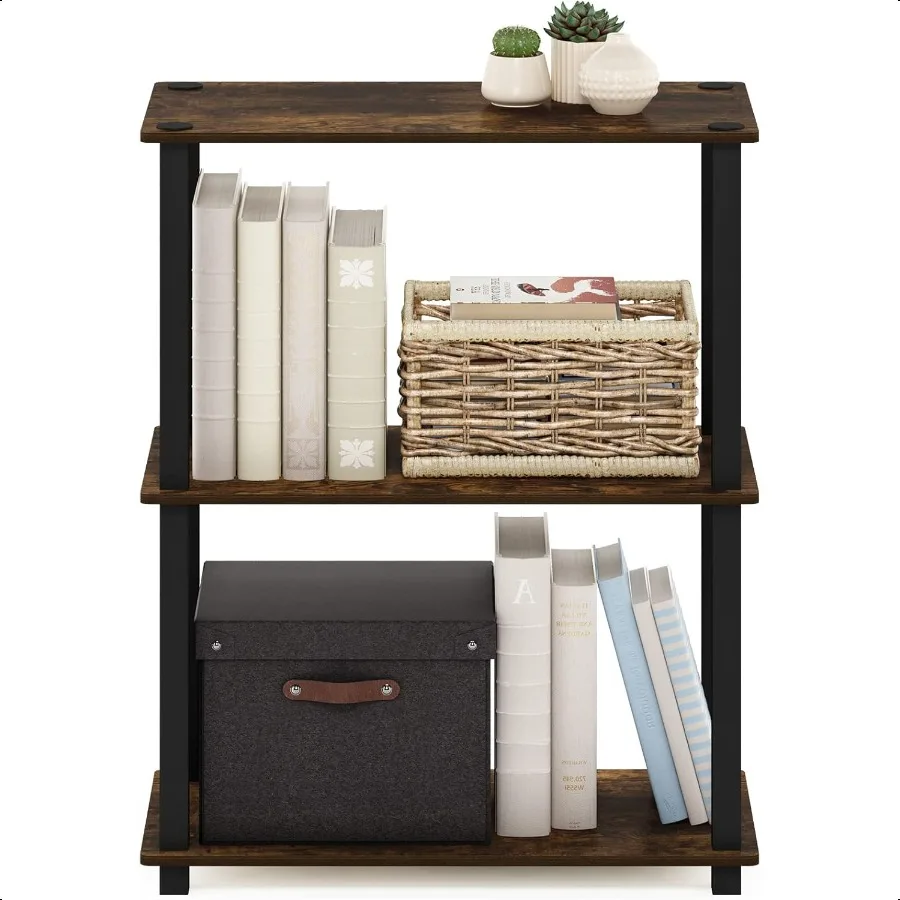 TurnSTube 3-stöckiges kompaktes Mehrzweckregal mit Vierkantrohr, bernsteinfarbenes Kiefernholzschwarz