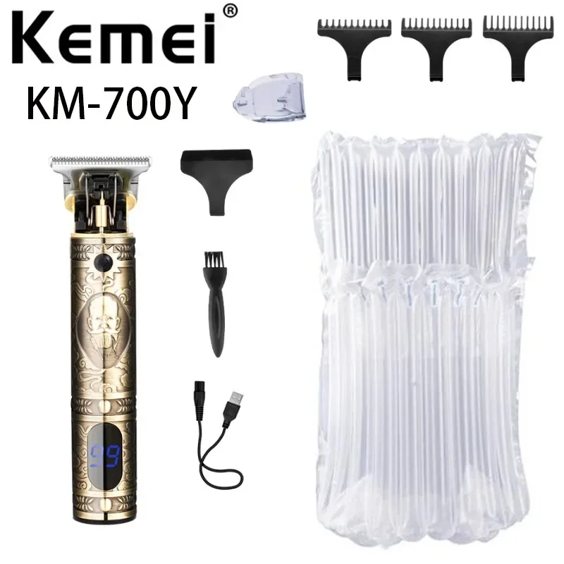 Kemei Km-700Y Retro Design Carbon Steel T Blade LCD Digital Display Rechargeable Electric Hair Clipper hair trimmer for men