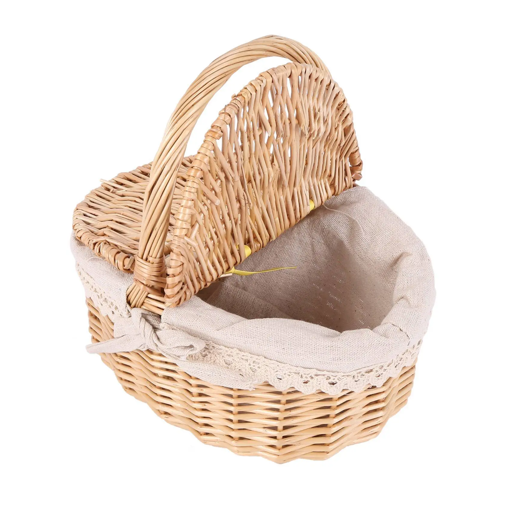 SDFC-5X Handmade Wicker Basket With Handle Wicker Camping Picnic Basket With Double Lids Hamper Basket With Cloth Lining