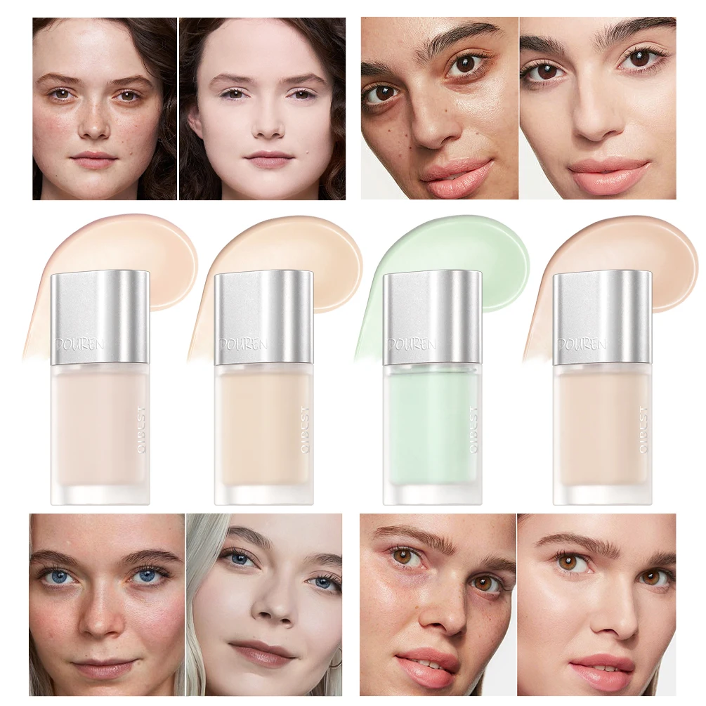QIBEST Base Líquida Corretiva 5ml para Maquiagem Facial Feminina, à Prova D'água, Controle de Oleosidade, Creme Base Corretivo para Cobrir Olheiras, C