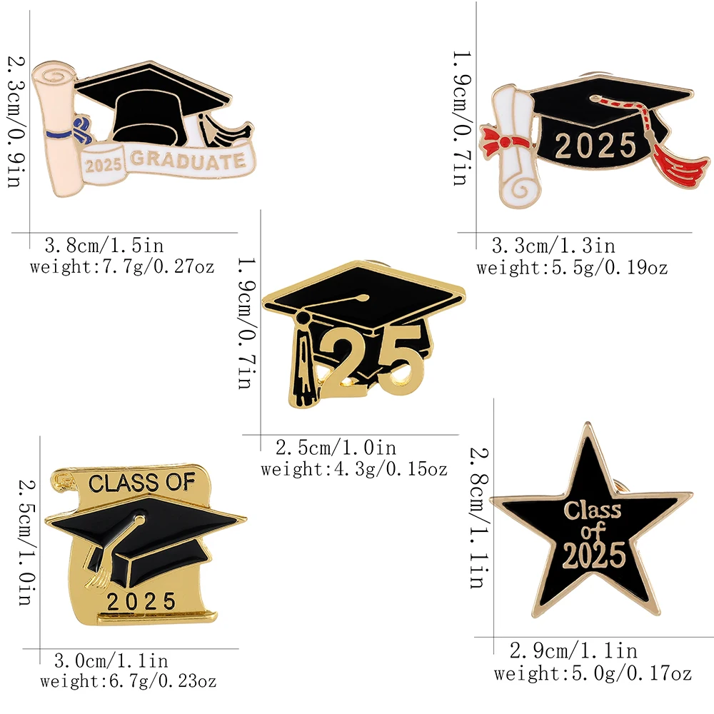 2025 Ggraduation Season Enamel Brooches Doctorial Hat Diploma Class Of 25 Design Pins For Student Gift