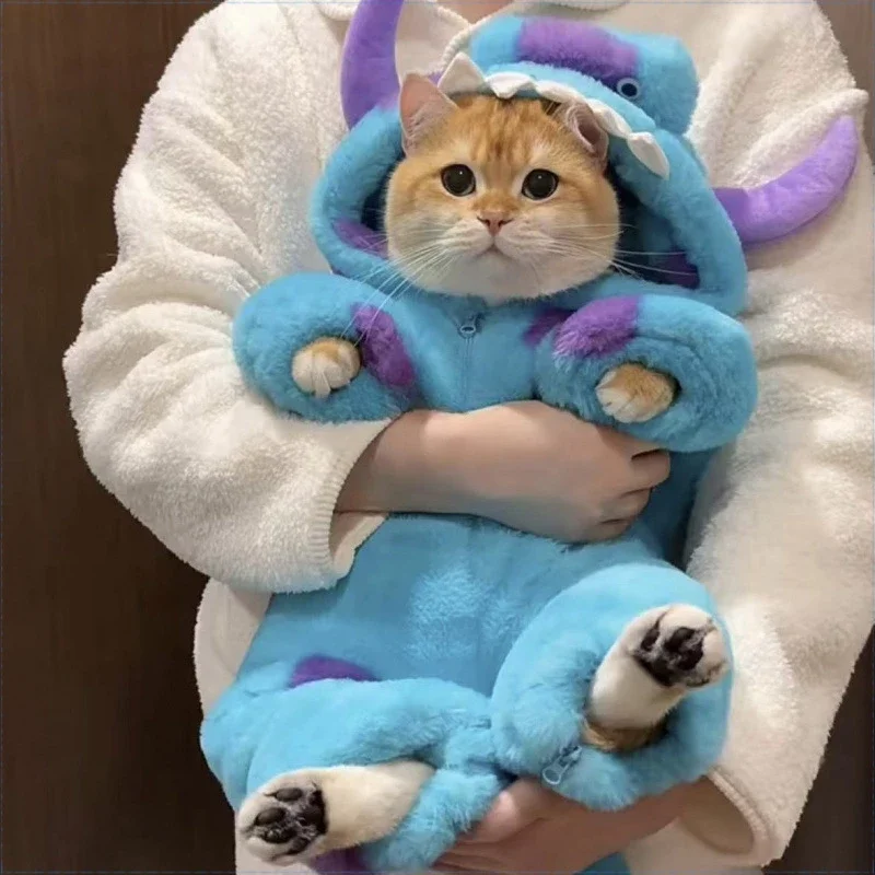 Dinossauro gato roupas de algodão teddy bomei outono e inverno flanela grossa quatro pernas pacote completo filhote de cachorro animal de estimação dos desenhos animados roupas de pelúcia