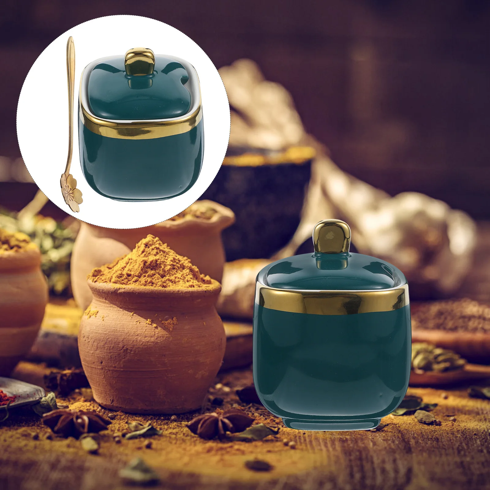 

Condiment Pots Food Containers with Lids Spice Jars Spoon Mini Storage Bottles