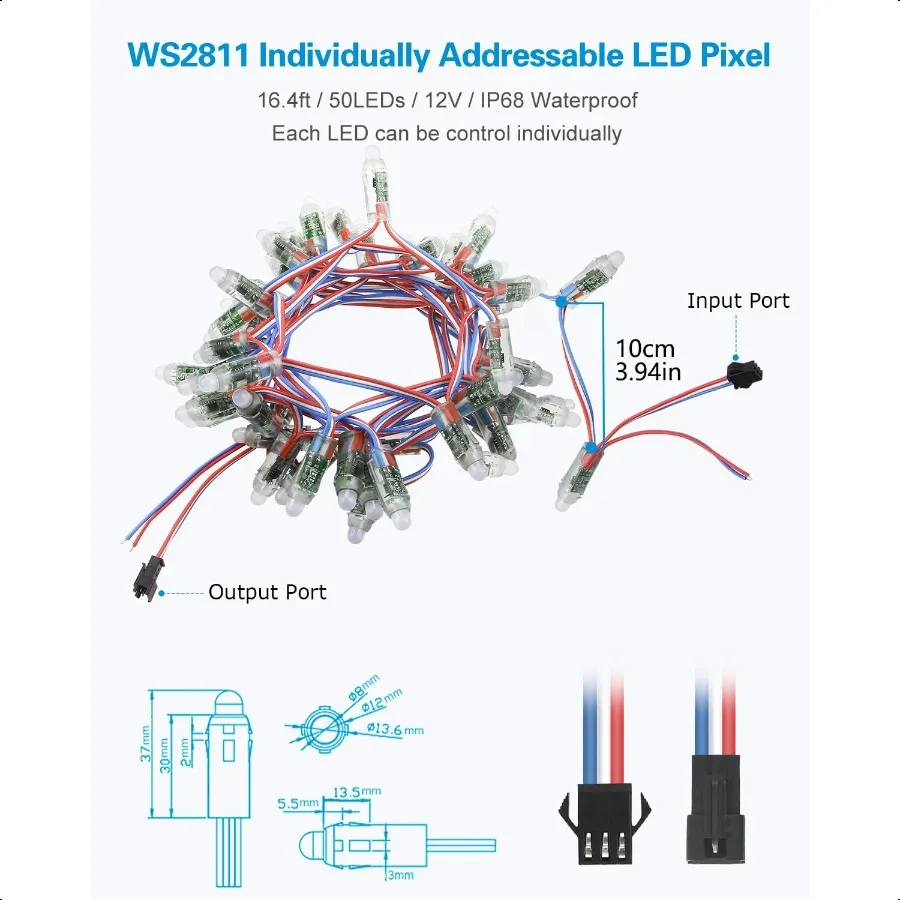 ALITOVE WS2811 RGB LED Pixel Luce individualmente dimmerabile 12mm Diffusa Digitale a colori LED Pixel Modulo Luce 12V 50 pezzi fo