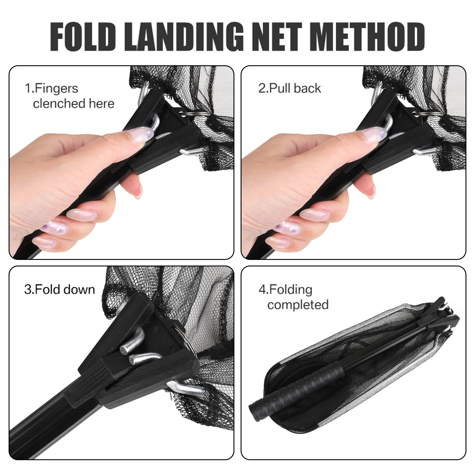 Faltbarer Fischlandungsnetz mit 55 cm Teleskopstange, gummibeschichtetem Netz, Fliegenfischernetz für Teich, Forellen, Karpfen, Fang & Freilassung – Detail 7