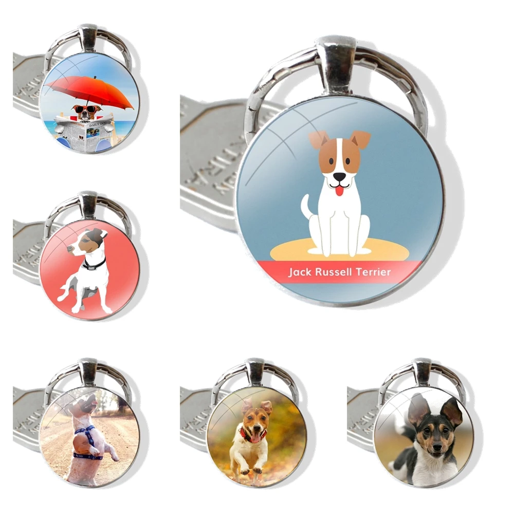 Jack Russell Terrier Dog glass cabochon keychain Car key chain Charms keychains Gifts Accessories Phone Shell Covers