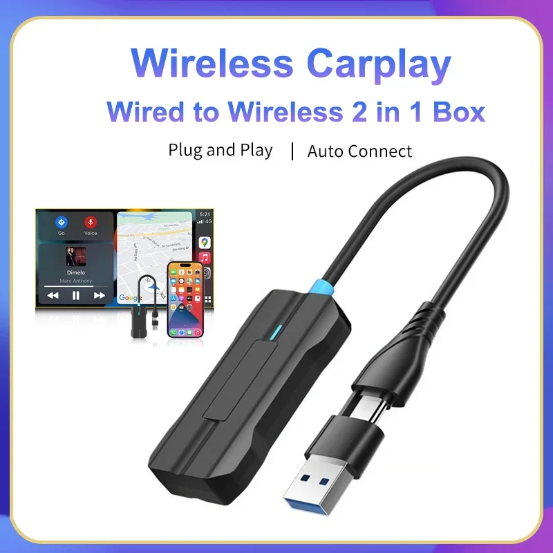 Wired to Wireless 2 In 1 Box Carplay Auto Adapter USB Type C Plug & Play Player Kit Car OEM Wired Carplay For Apple Phone IOS