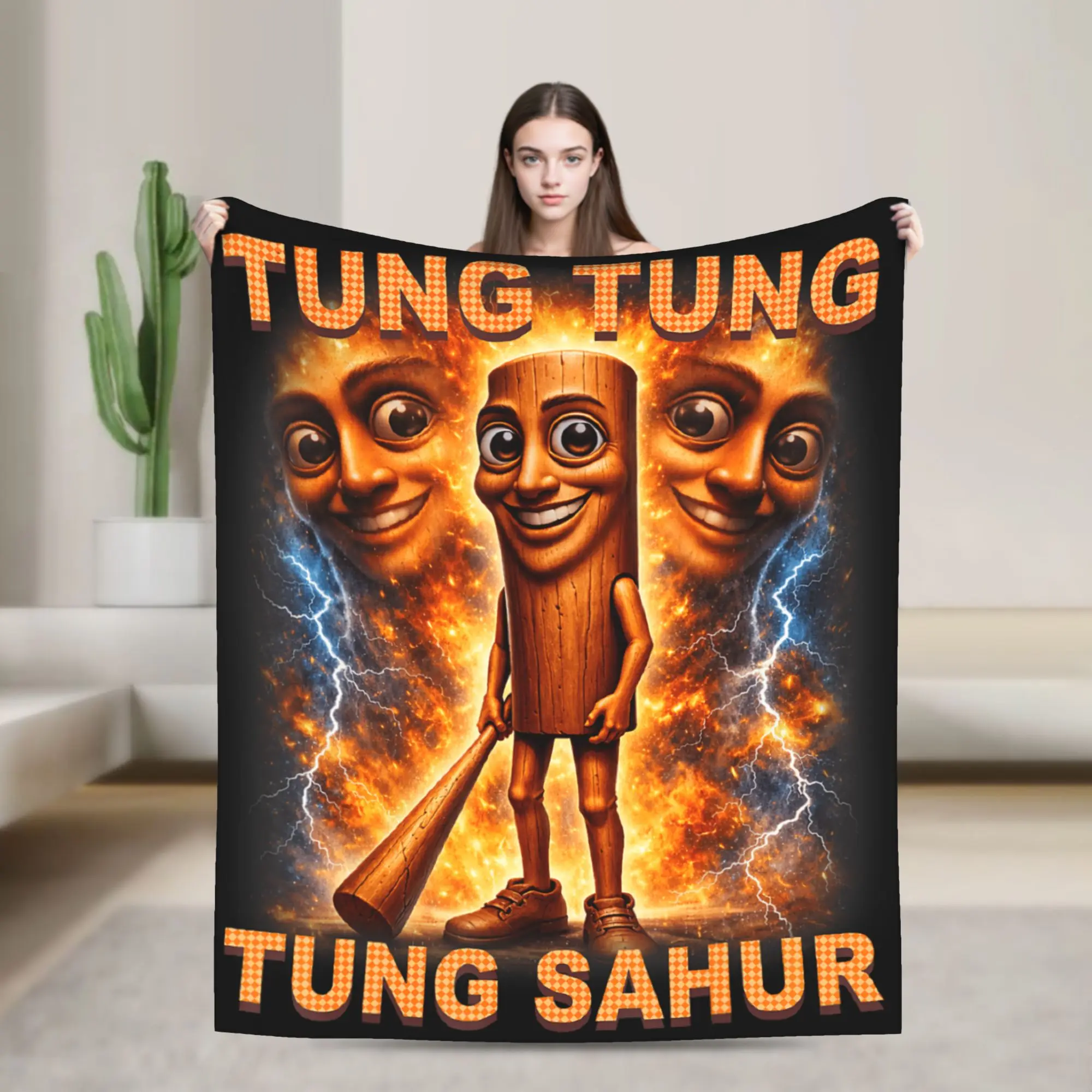 Soft Throw Blanket Picnic Tung Tung Tung Sahur is Calling Italian Brainrot Blankets  Bedspread For Couch Chair Sofa Bed Cover