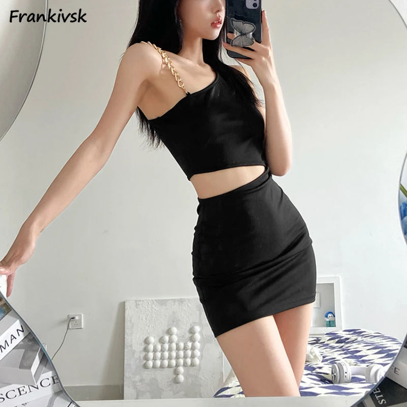 

Sexy Dresses Women Hotsweet Backless Mini Inclined Shoulder High Street American Style Party Prevalent Classic Hollow Out Trendy
